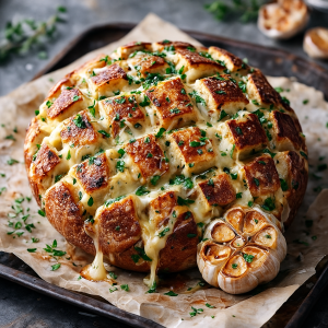 PLUK&TREK (rijkelijk gevuld brood met kazen,kruiden en look)(KERST) (1000gr)